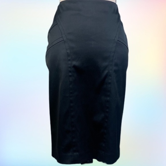WAREHOUSE black satin straight skirt with decorative seams in size 12. EUC - Picture 2 of 13
